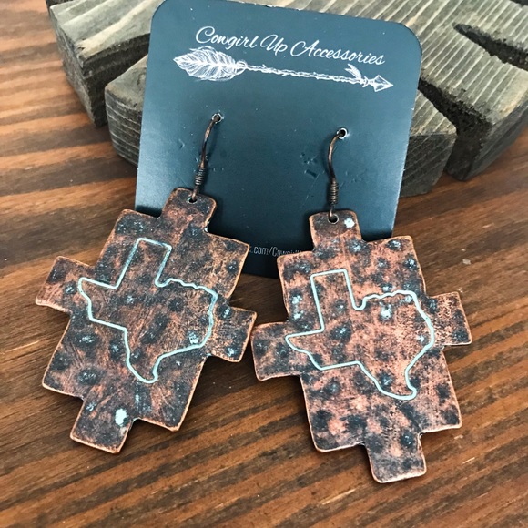 Jewelry - Copper Patina Tribal Texas Earrings